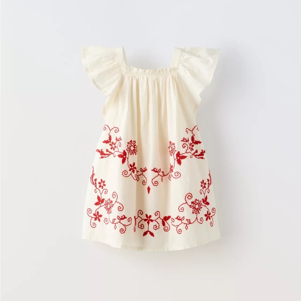 ZARA Flutter Sleeve Floral Embroidered Sundress